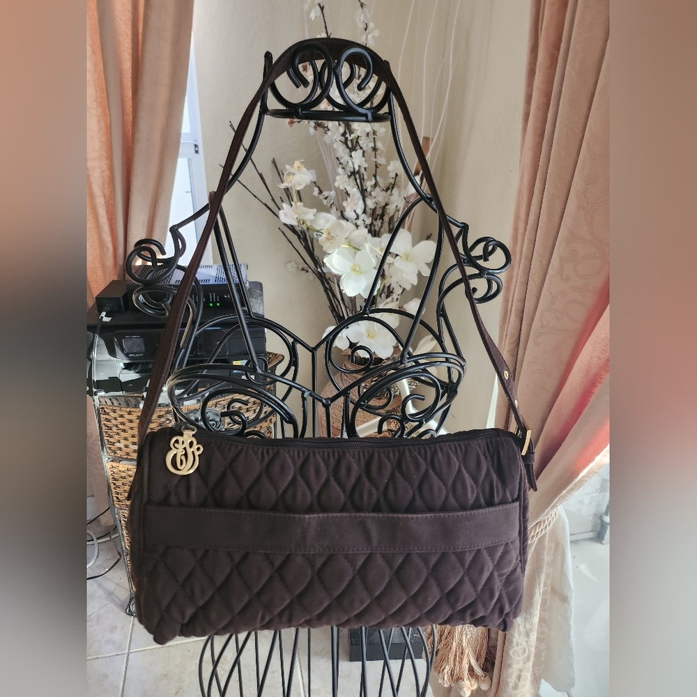 RETIRED VERA BRADLEY CHOCOLATE BROWN QUILTED PURSE HANDBAG GOLD CHARM 😍HP!